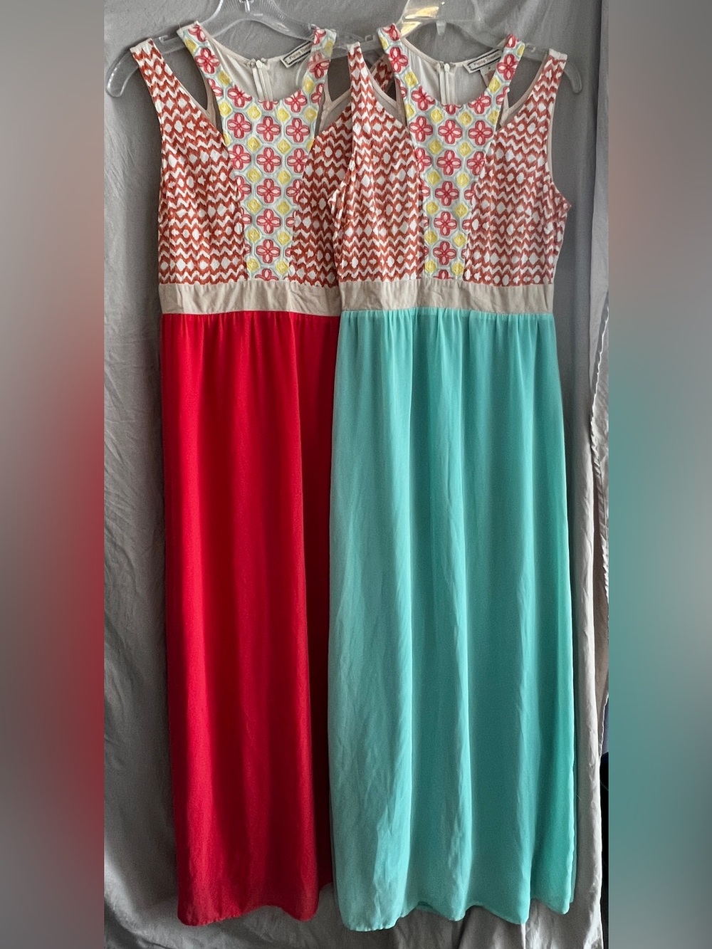Flying Tomato Orange & Mint Tiered Maxi Dresses with Embroidered Accents